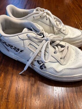 Reebok White Leather Sneakers with Leopard Print Trim